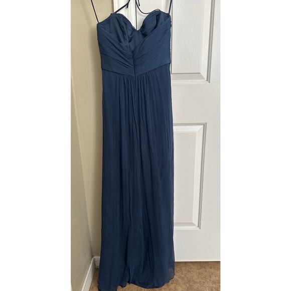 Amsale Navy Blue Silk Strapless Sweetheart Neckline Maxi Dress Formal Gown - Picture 3 of 6